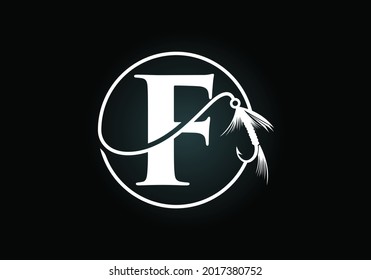 Anfangsbuchstabe F Monogramm mit Angelhaken. Logo-Konzept der Fischerei, Vektorgrafik. Modernes Logo-Design für Angelshop, Business und Firmenidentität.