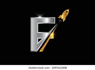 Initial F monogram letter alphabet with a Rocket logo design. Rocket icon. Font emblem.