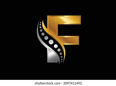 Initial F monogram letter alphabet with chiropractic spine logo. Spinal care icon. Font emblem. Modern logotype for orthopedic business and company identity.