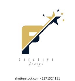 Alfabeto inicial de letra en monograma F con icono del logo de la estrella y el swoosh. Resumen del diseño del símbolo del logo de la estrella. Logo vectorial moderno para empresas y empresas
