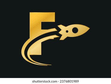 Initial F monogram letter alphabet with a Rocket logo design. Rocket icon. Modern vector logotype for business and company identity.