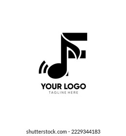 Initial F Music Note Logo Design Icon Vector Graphic Illustration