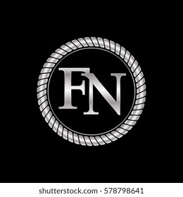 initial f and n logo silver metallic with metal circle rope frame border decorative