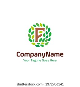 initial F nature leaf logo. letter F and rounded leaves concept design vector template illustration. natural, eco company, garden park, real estate symbol icon