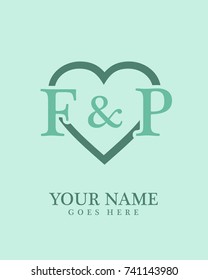 Initial F & P with love background logo template vector