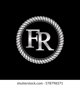 initial f and r logo silver metallic with metal circle rope frame border decorative