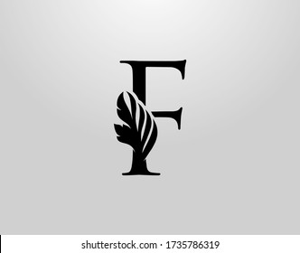 Logo Inicial De F Swirl. Vector clásico de diseño de letras F con color negro y mano floral dibujado.