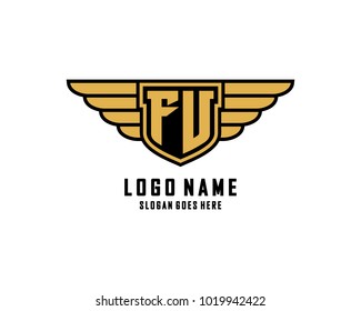 Initial F & U wing shield logo template vector