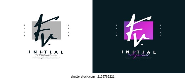 Initial F and V Logo Design in Elegant and Minimalist Handwriting Style. FV Signature Logo or Symbol for Wedding, Fashion, Jewelry, Boutique, and Business Identity
