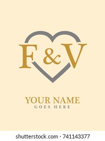 Initial F & V with love background logo template vector