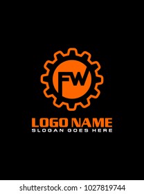 Initial F & W gear logo template vector