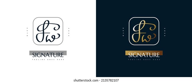 Initial F and W Logo Design in Elegant Gold Handwriting Style. FW Signature Logo or Symbol for Wedding, Fashion, Jewelry, Boutique, and Business Identity