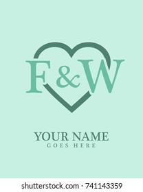 Initial F & W with love background logo template vector