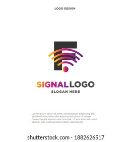 initial F wifi connection communication creative logo template vector illustration