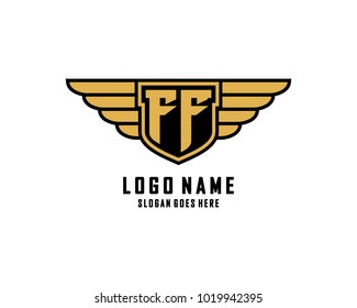 Initial F & F wing shield logo template vector