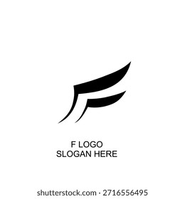 F inicial com fundo branco de asas. Modelo para mascote, etiqueta, crachá, emblema ou outra marca. Ilustração vetorial