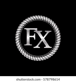 initial f and x logo silver metallic with metal circle rope frame border decorative