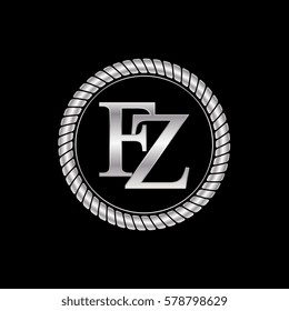 initial f and z logo silver metallic with metal circle rope frame border decorative