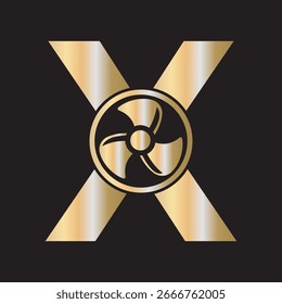 Logotipo inicial del ventilador combinado con la letra X Plantilla de Vector
