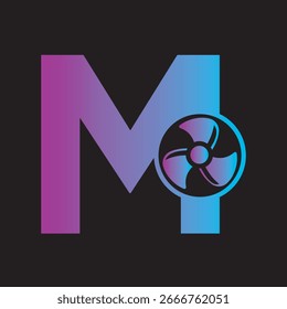 Logotipo inicial del ventilador combinado con la letra M Plantilla de Vector
