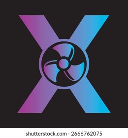 Logotipo inicial del ventilador combinado con la letra X Plantilla de Vector
