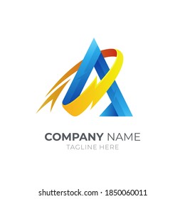 Initial A fast thunder logo with 3d concept