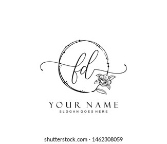 Initial FD beauty monogram and elegant logo design, handwriting logo of initial signature, wedding, fashion, floral and botanical with creative template.