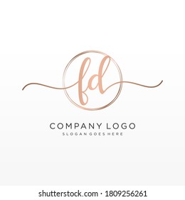 Initial FD beauty monogram and elegant logo design, handwriting logo of initial signature, wedding, fashion, floral and botanical with creative template.