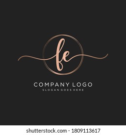 Initial FE beauty monogram and elegant logo design, handwriting logo of initial signature, wedding, fashion, floral and botanical with creative template.