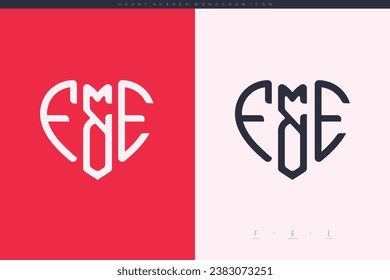 initial FE letters with red heart and love logo flat icon monogram concept