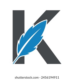 Logotipo de pluma inicial combinado con la letra K Plantilla de Vector