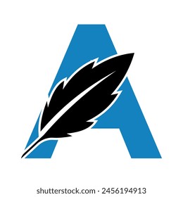 Initial Feather Logo combine with letter A vector template