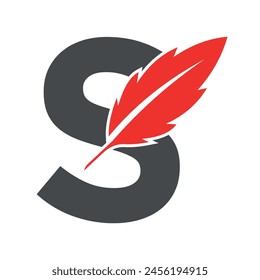Initial Feather Logo combine with letter S vector template