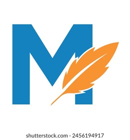 Initial Feather Logo combine with letter M vector template