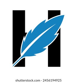 Initial Feather Logo combine with letter H vector template