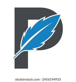 Initial Feather Logo combine with letter P vector template