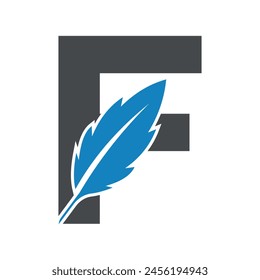 Initial Feather Logo combine with letter F vector template