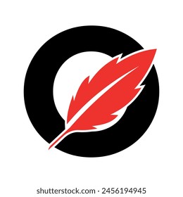 Logotipo de pluma inicial combinado con Plantilla de Vector de letra O