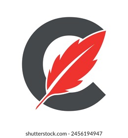 Initial Feather Logo combine with letter C vector template