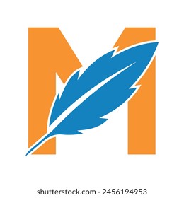 Initial Feather Logo combine with letter M vector template
