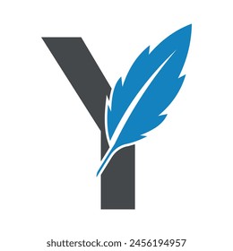 Logotipo de pluma inicial combinado con letra Y Plantilla de Vector