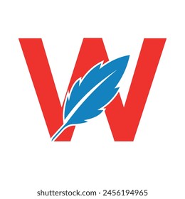 Initial Feather Logo combine with letter W vector template