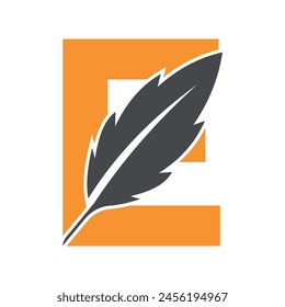 Initial Feather Logo combine with letter E vector template