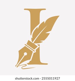 Initial  Feather Logo On Letter I Concept With Ink Symbol For Law Firm And Attorney Sign