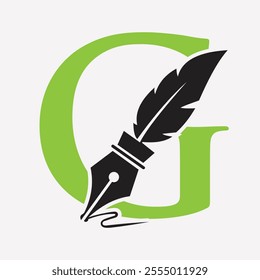 Initial  Feather Logo On Letter G Concept With Ink Symbol For Law Firm And Attorney Sign