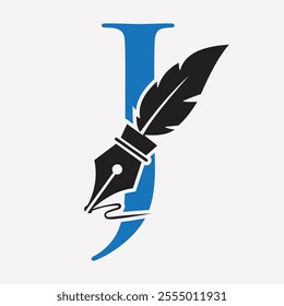 Initial  Feather Logo On Letter J Concept With Ink Symbol For Law Firm And Attorney Sign