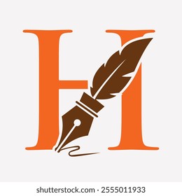 Initial  Feather Logo On Letter H Concept With Ink Symbol For Law Firm And Attorney Sign