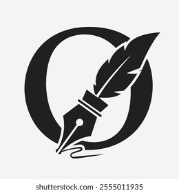 Initial  Feather Logo On Letter O Concept With Ink Symbol For Law Firm And Attorney Sign