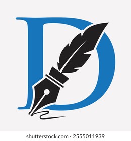 Initial  Feather Logo On Letter D Concept With Ink Symbol For Law Firm And Attorney Sign