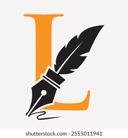 Initial  Feather Logo On Letter L Concept With Ink Symbol For Law Firm And Attorney Sign